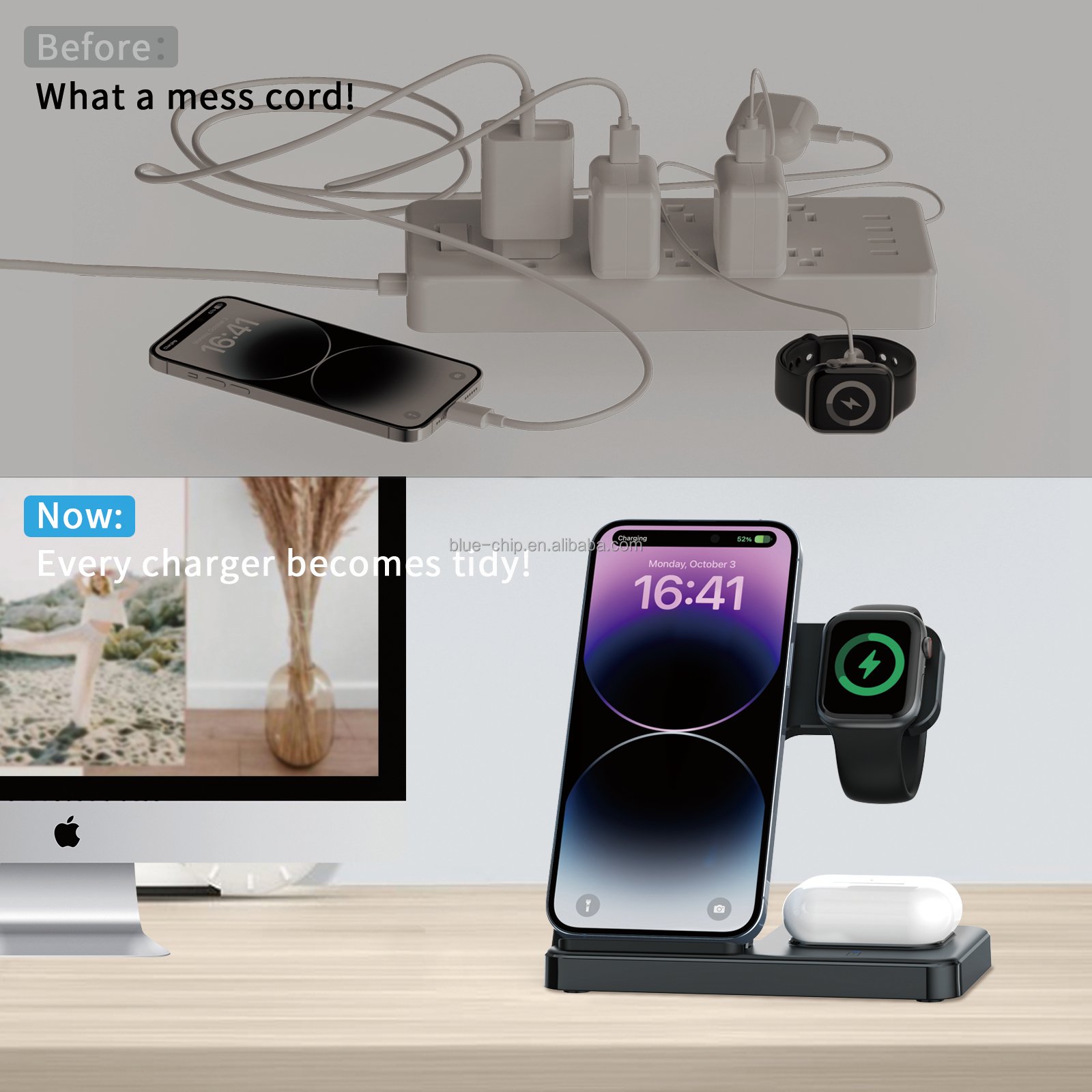 Portable Desktop Universal Custom Logo 15W 3 in 1 Fast Charging Wireless Charging Station Magnetic Foldable Wireless Charger
